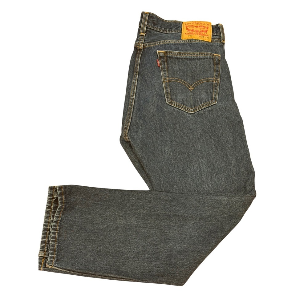 Levis 505 Regular Fit Dark Wash Straight Leg Jeans Mens 34x30 Indigo Blue Denim